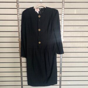 maggy london Black dress size 12 Jewel/Tassel button front 100% wool